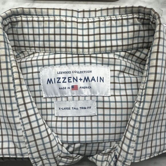 Mizzen + Main Leeward Dress Shirt Trim Fit Mens Size XLT Tall Check Performance - Picture 10 of 10